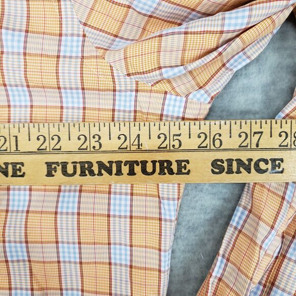 Peter Millar Tailored Fit Dress Shirt Mens Large Orange Blue Plaid Crown Crafted - Picture 4 of 5
